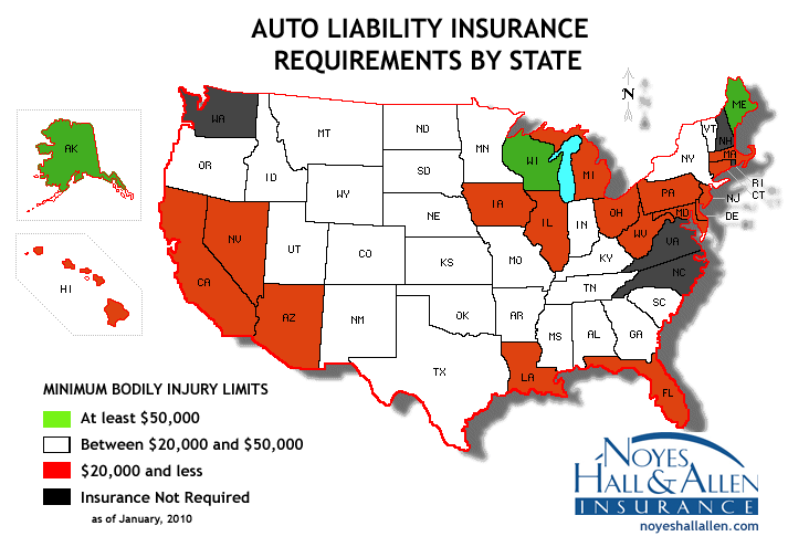 Map of uninsured motorist laws by state