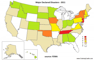 2011 disasters Map of major disasters in the US in 2011