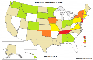 Map of major disasters in the US in 2011