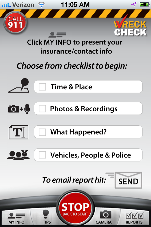 WreckCheck1 WreckCheck's Checklist Screen