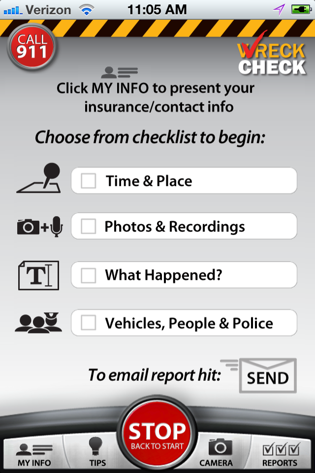 WreckCheck's Checklist Screen